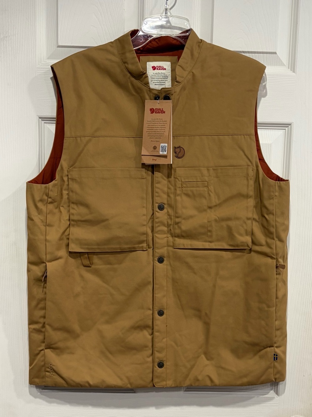 Fjallraven Men's Large Singi Padded Vest Tan Buckwheat Brown NWT Pockets Durable